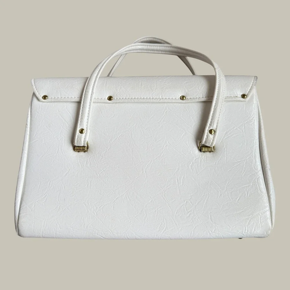 Vintage Spilene White Structured Top Handle Handbag Turn Lock Made in USA